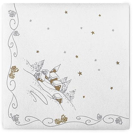 Sovie HORECA Winter-Serviette PANORAMA aus Linclass® Airlaid, Serviette stoffähnlich, Einwegserviette Wintermotiv, Weihnachten Adventszeit, 40x40cm, 50 Stück