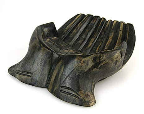 Coco Papaya Sculpture Mains en Bois. Vide-Poche/présentoir à Cartes de Visite. Finition Noir Vintage
