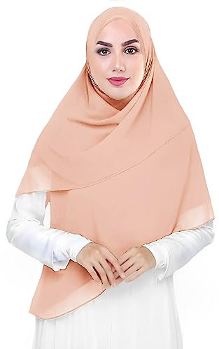 Lina & Lily Premium Chiffon Damen Muslim Hijab Kopftuch Schal Quadrat 145 x 145cm (Pfirsich)
