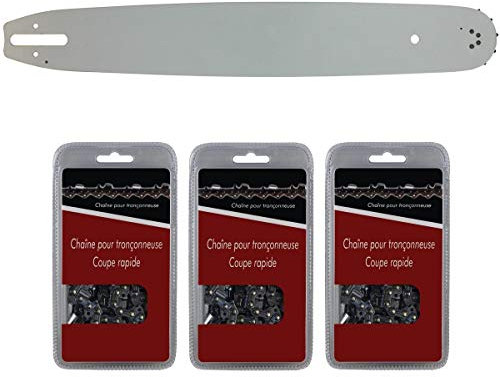 GT MARKET Guide 40 cm (16 pouces) + lot de 3 chaînes 68 maillons - Compatible tronçonneuses STIHL MS 231 et 251