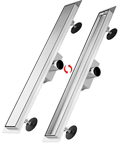 SONNI Doppelseitige Duschrinne 60cm, Bodenablauf Flach mit Geruchsstop und Haarsieb Randablauf, 2 in 1 Edelstahl Ablaufrinne Komplettset mit Bodenbefestigung
