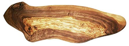 KeboLiv Servierbrett Olivenholz Naturschnitt, aus einem Stück Olivenholz handgefertigt, rustikal, ca. 40 cm