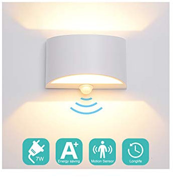 Midore LED Wandleuchte mit Bewegungsmelder Innen 7W Modern Up Down Wandlampe Aluminum Wandbeleuchtung für Wohnzimmer Schlafzimmer Treppenhaus Flur