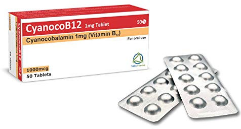 Vitamin B12 Cyanocobalamin High Strength 1000 mcg (1mg) Tablets, CyanocoB12 Vegan 50 Tablets. Reduction of Tiredness & Fatigue. (Pack of 50 Tablets)