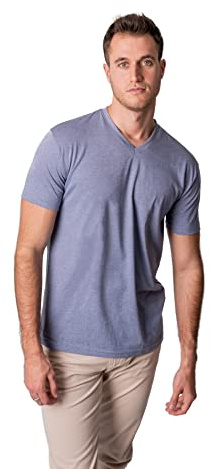 Pack 5 Camisetas Manga Corta Mix Algodón con Cuello Pico Básico para Hombre (Pack Azul, L)
