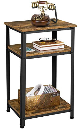 Yaheetech Tavolino da Caffè Vintage Stile Industriale Tavolino Lato a 3 Ripiani Comodino Porta Telefono in Legno e Metallo Tavolino d’Appoggio per Salotto Ingresso Ufficio