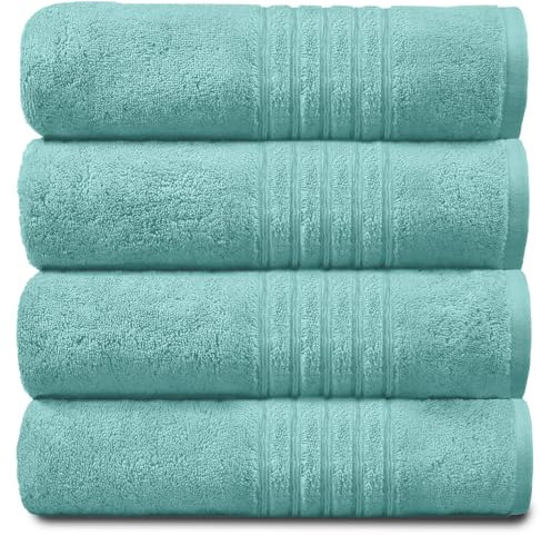 GC GAVENO CAVAILIA Luxury Pack Of 4 Bath Sheets, 100% Egyptian Cotton Towels, 450 GSM Quick Dry Towel, Aqua, 80X140