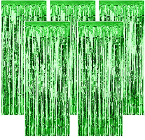 5 Stück metallische Lametta-Vorhänge, Wandschimmer-Hintergrunddekorationen, Foto-Requisiten für Geburtstag, Hochzeit, Babyparty, Junggesellenabschied, Urlaub, Feier, Party (grün)