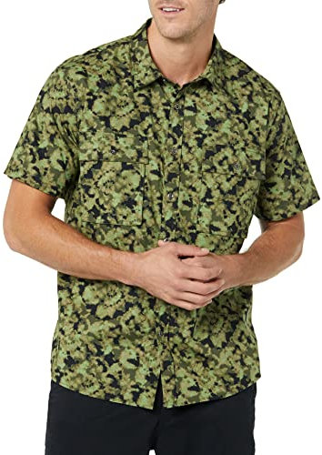 Amazon Essentials Men's Standard-fit Short-Sleeved Two-Pocket Utility Shirt, Green Camo Print, M Tall