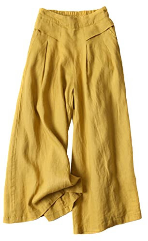 FEOYA Pantaloni Sportivi da Donna in Cintura Elastica Morbidi e Comodi Pantalone da Yoga Jogging Fitness Pants Casual a Gamba Larga Pigiama Bottoms Giallo M