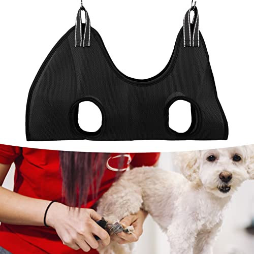 Dog Grooming Hammock Set Breathable Safe Relaxation Restraint Bag Pet Grooming Helper Harness Sling with Nail Clipper Comb for Puppy Cat(M-black set of 10)