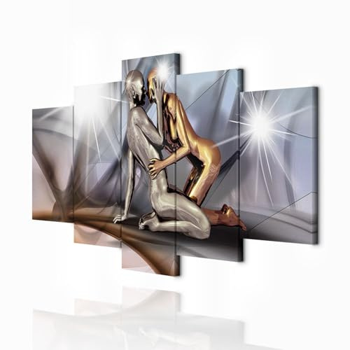 decomonkey Bilder Abstrakt 150x75 cm 5 Teilig Leinwandbilder Wandbild Liebe | Strukturleinwand, Holzkeilrahmen, Bild auf Leinwand, Kunstdruck, Wanddeko, Wohnzimmer, Wanddekoration, Love