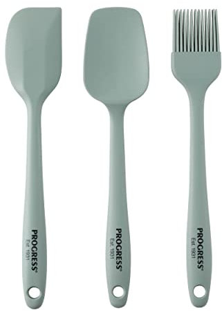 Progress BW11359TEU7 Silikon Küchenhelfer-Set - 3-teiliges Mini Küchenutensil Set, PFOA/BPA-Frei, leicht reinigen, Mischlöffel, Spachtel, Backbürste, Spülmaschinenfest, Utensilien zum Backen, Go Bake!