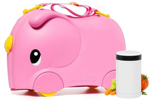 MOLTO | Valigia per bambini molto smiler rosa + thermo 500 ml | Valigia per bambini | valigie da viaggio per bambini | bagagli a mano per bambini | giocattoli educativi per bambini | Rosa + Thermos…