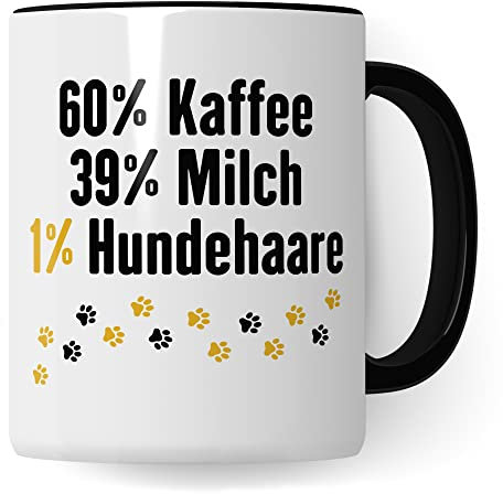Taza para perros, 60 % leche, 39 % café, 1 % pelo de perro, regalo, idea de regalo, dueño de perros, taza de café, taza de té, para amantes de los perros (blanco/negro)