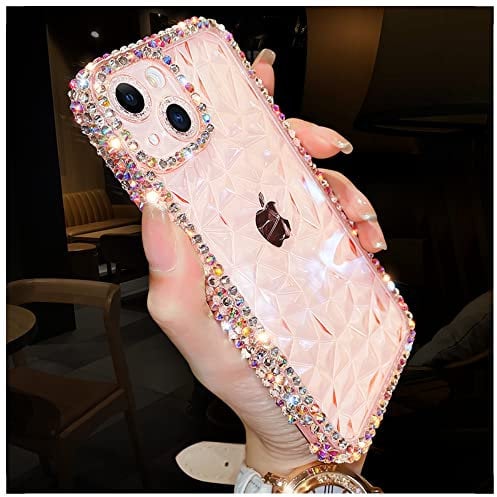 Vanqiang Luxury Glitter Bling Diamond Transparent Soft Phone Case Compatible with iPhone 14 13 12 Pro Max 11 X S XR 7 8 Plus SE3 Clear Silicone Cover (for iphone 12 ProMax,Pink)