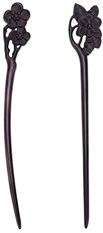 WEBEEDY 2 Stück Holz Haarnadeln Handgefertigte geschnitzte Haarnadel aus Holz Chinesische Japanische Holzhaar Essstäbchen Haarspangen für Damen Langes Haar Styling (Lotus, Pflaumenblüte)