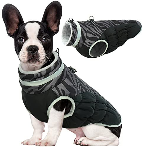 Lelepet Wasserdicht Hundemantel, Winter Winddicht Hundejacke mit Geschirr, Warme Reflektierend Schneeanzug Winterweste, Kaltes Wetter Hundepullover für Kleine Mittlere Große Hunde (Zebra, XS)