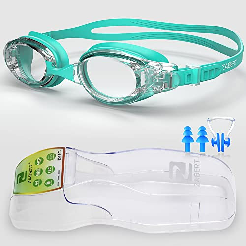 ZABERT Schwimmbrille, W5 Schwimmbrillen für Erwachsene Herren Damen Männer Frauen Kinder 8+ Jahre Brille Antibeschlag UV Schutz Triathlons Wettkämpfe Schwimmbrille teal turquoise blaugrün Türkis