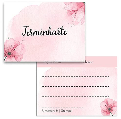 Blanko Terminkarten für Kunden - Hochwertige Terminzettel für Unternehmen, Firmen & Gastronomie (50x Stück, Blumen)