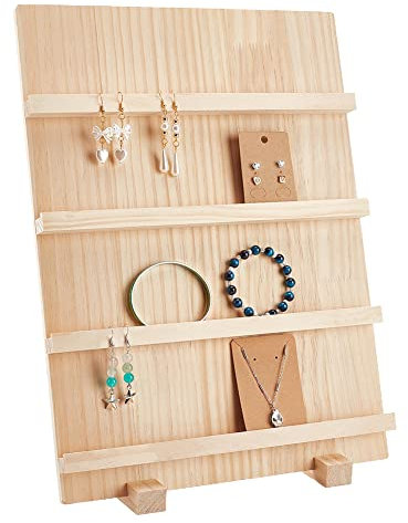 PH PandaHall 4-Stöckiger Ohrringständer aus Holz, Schmuckständer für Einzelhandel Abnehmbare Vitrine mit Schlitzen Ohrring-Display-Kartenhalter für Verkauf Kunsthandwerk Ausstellung