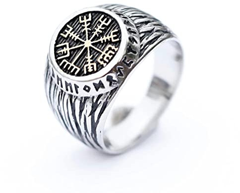 BEDT Jahrgang Kompass Wikinger Ring Männer Jungen Nordischen Wikinger Axt Aegishjalmur Ring Männlichen Nordischen Mythologie Schmuck