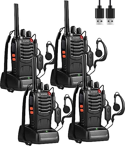 Walkie Talkie PMR446 Professionali Radio Ricetrasmittenti con Auricolare, 16 Canali Licenza-Libero Two-Way Radio ricaricabili con base di ricarica spina europea(4 Pezzi)