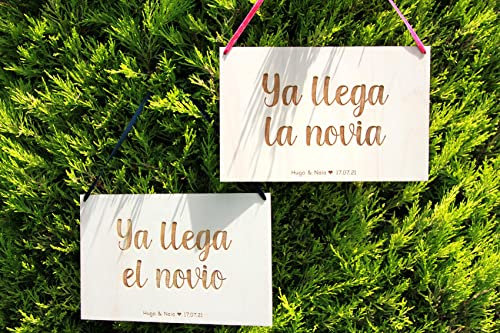 Cartel Ya llega el novio y Ya llega la novia para paje/cartel de madera/cartel para boda/cartel/boda/paje