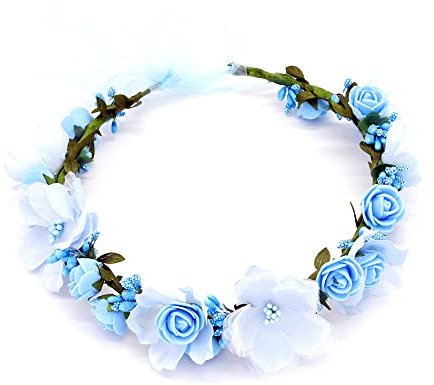 Couronne de Fleurs, Coiffe de Guirlande Fleur de Simulation Serre-tête de Couronne, Filles Bandeau pour Chapeau Ornement Party Festival Beach Travle Mariage Accessoires, Bleu