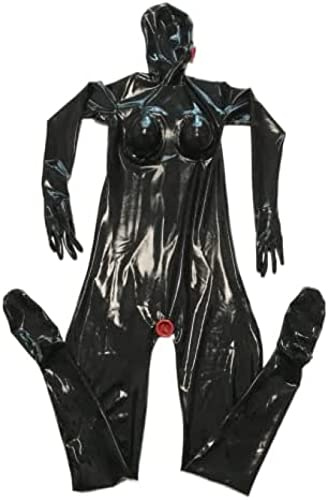 Sexy Schwarzer Latex-Ganzkörper-Catsuit, Handschuhe, Socken, Silikon-Brusttasche Mit Mund-Anus-Kondom,Männlich Schwarz,X-Large