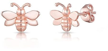 Minimalist Honeybee Small Stud Earrings for Women Girls 925 Sterling Silver Bee Cartilage Tragus Earrings Studs Bumble Bee Earrings Simple Jewelry Gifts (Rose Gold)