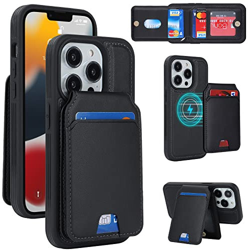 Cavor iPhone 12 Pro Max/13 Pro Max Case With Magsafe Wallet With Card Holder,[5 Slot] Flip Leather Magnetic Stander Protective Phone Cover Case for iPhone 12 Pro Max/13 Pro Max - Black