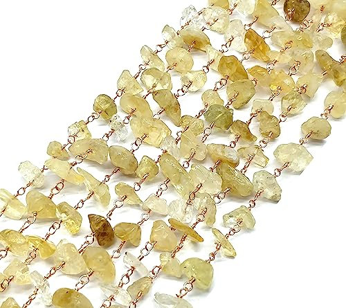 ZOYLA Citrine 3 feet Rose Gold Plated 4-7mm Uncut Smooth Natural Citrine 36 Inch Beads Rosary Chains Bulk for DIY Necklace Bracelet Choker Jewelry Making DIY Crafting Accessories CHNRO-226, 91.5 cm,