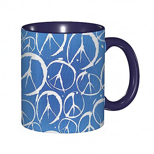 Tasse Keramik Frieden und Liebe Woodstock 60er 70er Stil Sky Tones Grafik Kaffeetassen Große 330ml Mit Henkel 100% Handbemalt Trinkgläser Mit Griff Personalisierte Geschenk