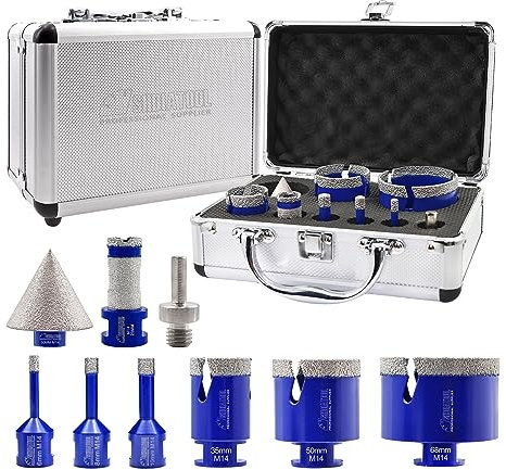 SHDIATOOL Forets diamantés 6/8/10/35/50/68/20MM avec filetage M14 et adaptateur HEX pour carreau de porcelaine, marbre, céramique et granite,9 pièces