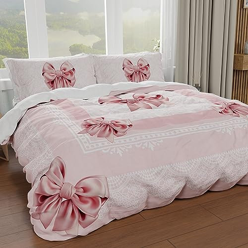 PETTI Artigiani Italiani - Set Copripiumino Una piazza e mezza 200x200 cm (1 Federa 50x80 cm Inclusa), Parure Copripiumino Morbida Microfibra con Stampa Digitale - Made in Italy - Fiocco Rosa
