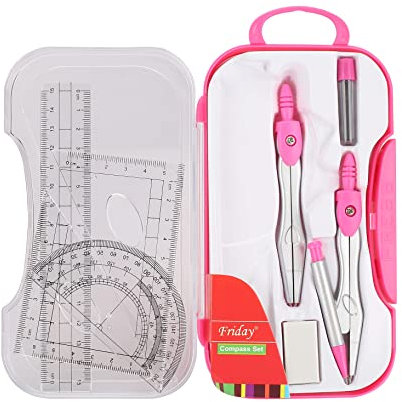 Zirkel Sets, 10 Stück Geometrie Set für Zirkel Grundschule ab 4. Klasse, Schule ab 5. Klasse,mit Zirkel, Bleistift, Radiergummi, Spitzer, Winkelmesser, Geodreiecken, Lineal und Aufbewahrungsetui