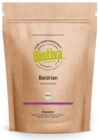 Biotiva Valeriana Bio Kapslar 180 bitar - valerianarot pulver - 600 mg per kapsel - flaska och styrda i Tyskland - Vegan