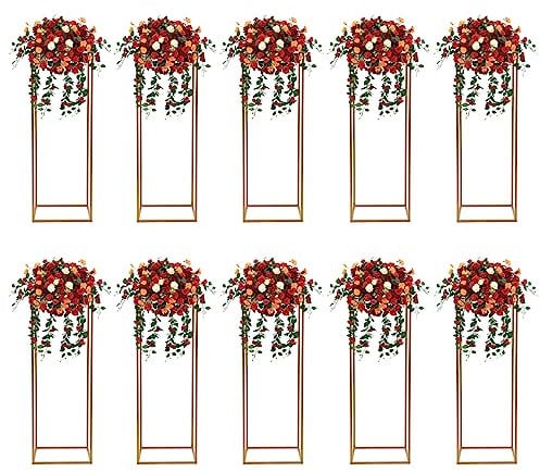 JINPRDAMZ 10 Stück Blumenständer für Hochzeit Herzstück Tische, 80cm Goldvasen Metall, Metall-Blumenständer, Hohe Bodenvase Geometrischer, Blumensäule für Heimdekorationen, Wohnzimmer, Party Deko