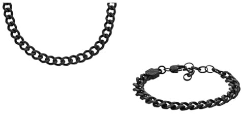 Fossil Herren-Halskette und -Armband Schmuck, schwarzer Edelstahl, Set