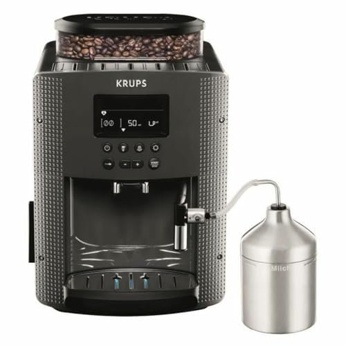 KRUPS Macchina da caffè con macinacaffè, Montalatte, 2 tazzine per espresso simultanee, Pulizia automatica, Essential grigio Y