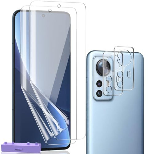 AnnhanT Protector Pantalla para Xiaomi 12 Pro, TPU Película protectora 2 Piezas y Xiaomi 12 Pro Protector de Lente de cámara 2 Piezas - [HD/Cobertura completa/Antiarañazos]