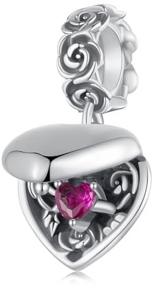 Ciondolo Charm Rosa per Bracciale Pandora, Ciondolo a Forma di Cuore in Argento Sterling 925 come Regalo Gioiello per Moglie e Fidanzata
