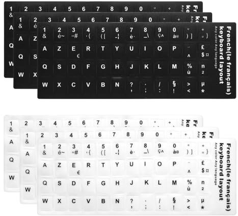 Autocollant Clavier Azerty Français 6 Pièces Universel Remplacement de Lettres Couverture Givré Keyboard Stickers pour Tous Les Claviers PC Ordinateur Portable Bureau Ordinateur (3*Noir, 3*Blanc)