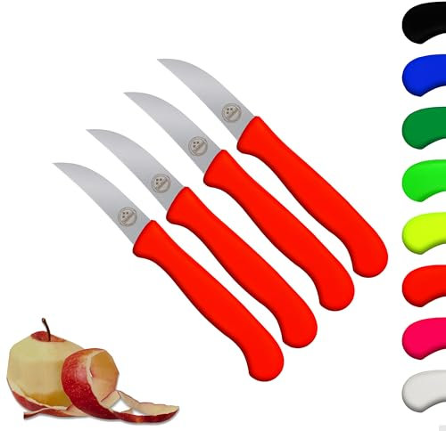 4er Set Schälmesser scharf Küchenmesser neon-rot Gemüsemesser Solingen rostfrei 6 cm/Handabzug - Dünnschliff - superscharf - spülmaschinengeeignet