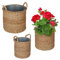 Relaxdays Pflanzkorb mit Zinkwanne 3er Set, Verschiedene Größen, Pflanzgefäß Seegras, Garten & Balkon, Kübel rund, Natur