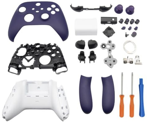 Hzxkqmil Carcasa de Repuesto para Xbox Series X/S Controller - Kit de Carcasa Completa Incluye Funda de Cáscara Marco Central Rieles Laterales Botones ABXY Parachoques LB RB Accesorios (Morado)