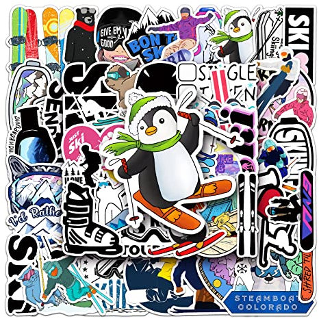 Adesivi per sci in inverno, 50 pezzi, skateboard, graffiti, per moto, snowboard, bagagli, auto, per bambini e ragazzi, impermeabili, in vinile