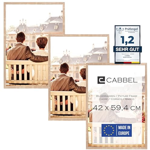 CABBEL Lot de trois (3 pcs.) cadres photo 42x59,4 cm MDF cadre en bois en Moka | avec verre plexi incassable/Moderne