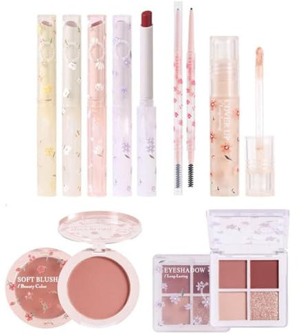 Korean Makeup Set, Umfasst Lippenstift, 8 Teilige Komplettes Make Up Set Rouge, Lidschattenpalette, Augenbrauenstift Und Concealer Stift Für Anfänger, Make-up-Set Für Damen